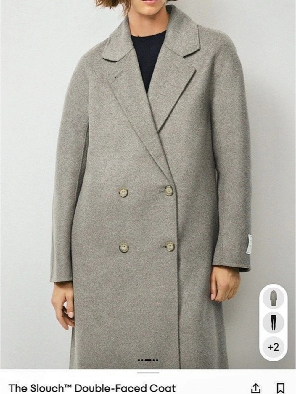 Aritzia The Slouch Double-Faced Coat Double-Faced Wool Coat Gray XL Like New